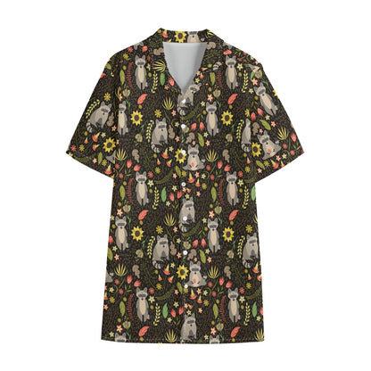 Raccoon And Floral Pattern Print Cotton Hawaiian Shirt