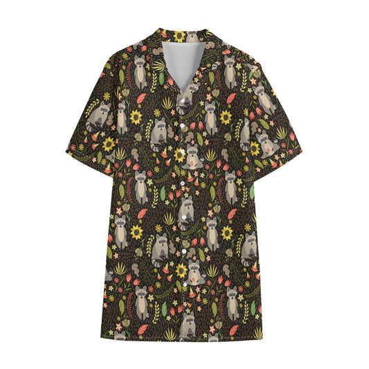 Raccoon And Floral Pattern Print Cotton Hawaiian Shirt