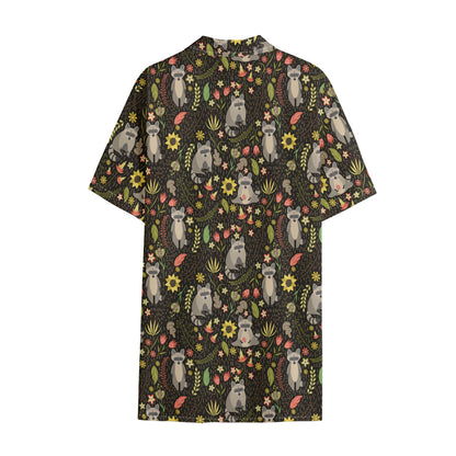 Raccoon And Floral Pattern Print Cotton Hawaiian Shirt