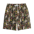 Raccoon And Floral Pattern Print Cotton Shorts
