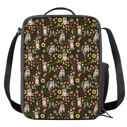 Raccoon And Floral Pattern Print Crossbody Lunch Bag