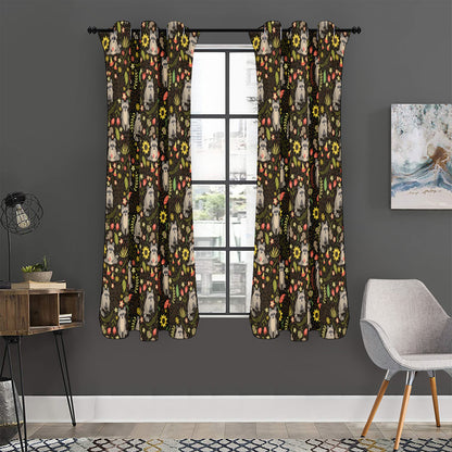 Raccoon And Floral Pattern Print Curtain
