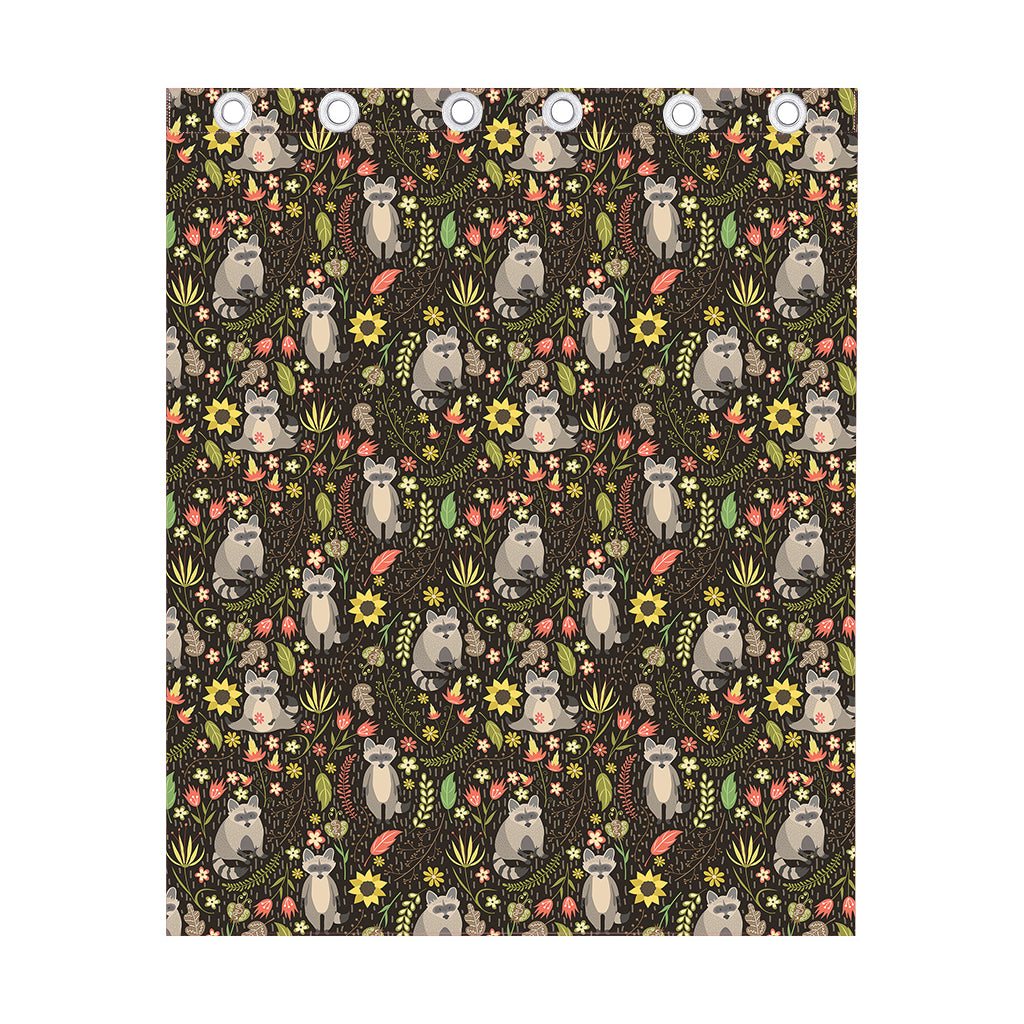 Raccoon And Floral Pattern Print Curtain