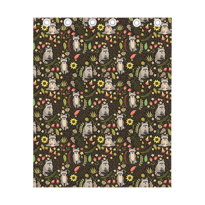 Raccoon And Floral Pattern Print Curtain