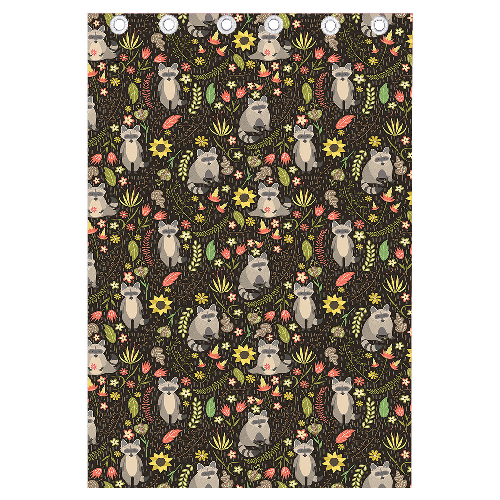 Raccoon And Floral Pattern Print Curtain