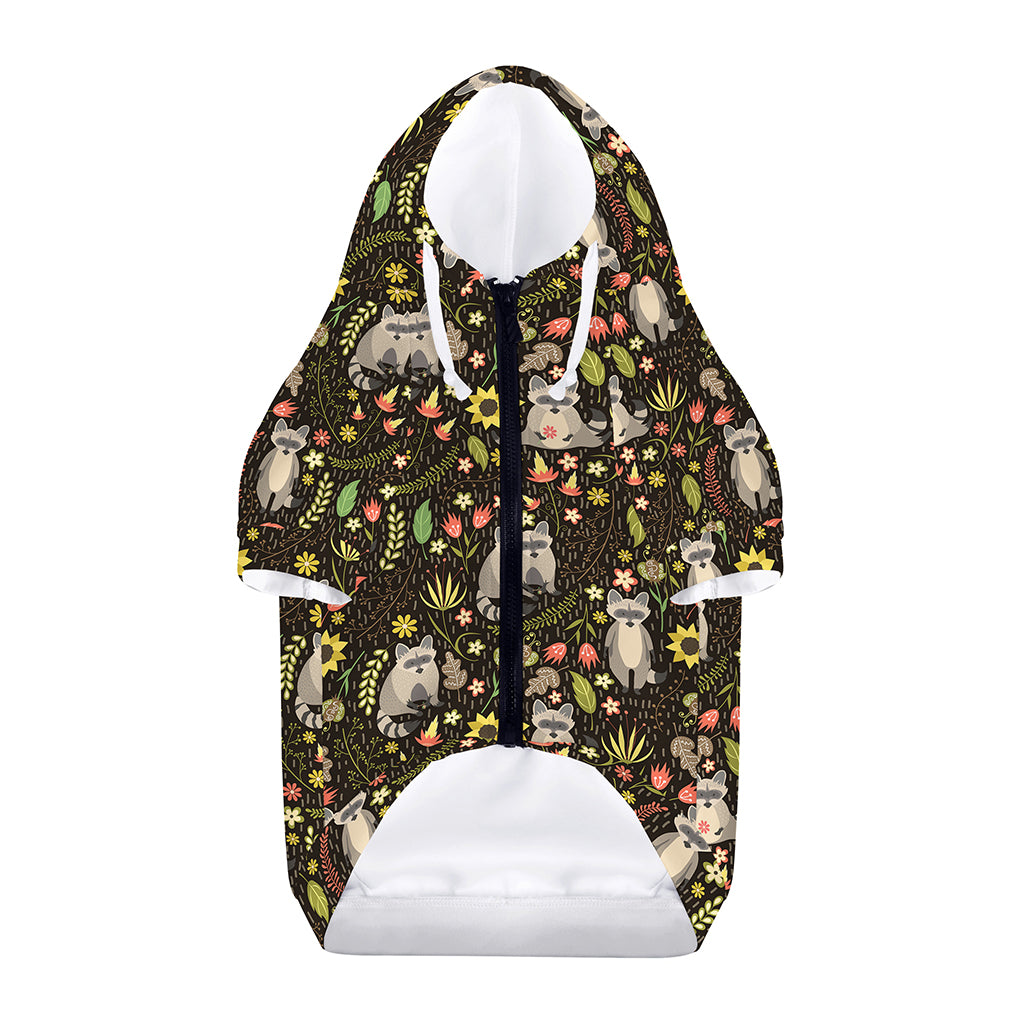 Raccoon And Floral Pattern Print Dog Zip Up Hoodie
