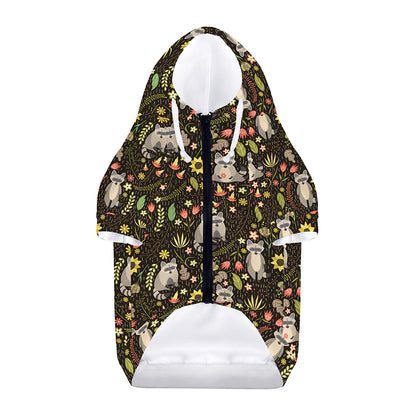 Raccoon And Floral Pattern Print Dog Zip Up Hoodie