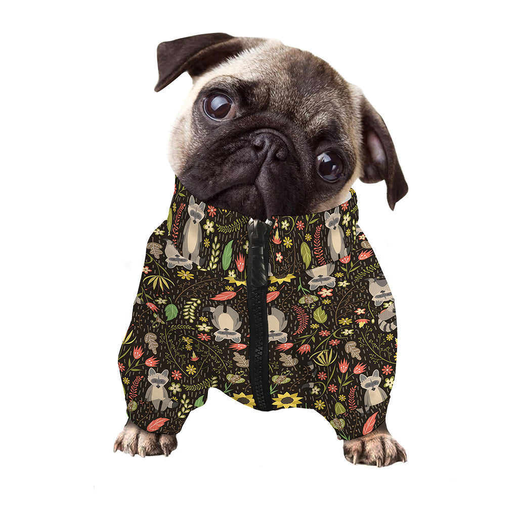 Raccoon And Floral Pattern Print Dog Zip Up Jacket
