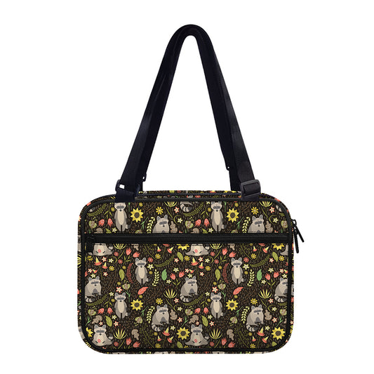 Raccoon And Floral Pattern Print Double Strap Bible Bag
