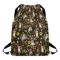 Raccoon And Floral Pattern Print Drawstring Backpack