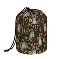 Raccoon And Floral Pattern Print Drawstring Makeup Bag