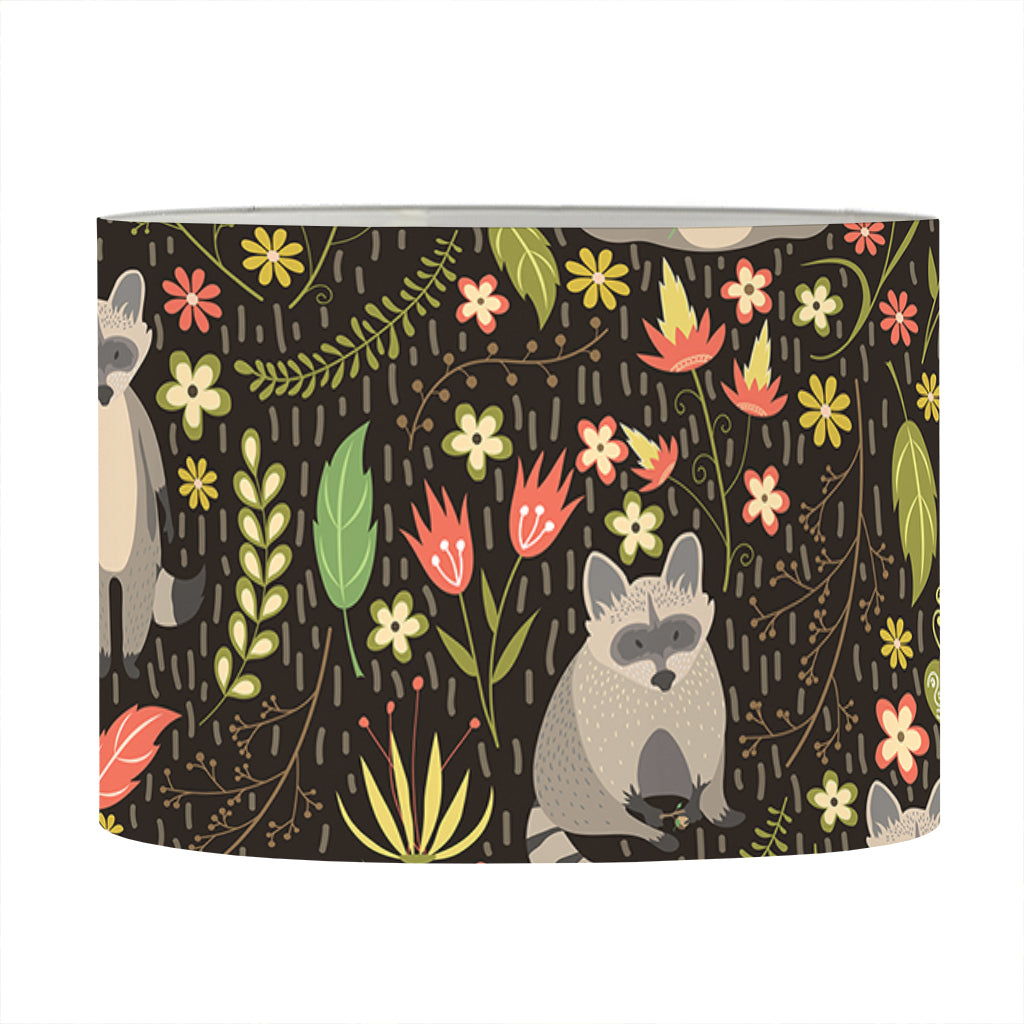 Raccoon And Floral Pattern Print Drum Lamp Shade