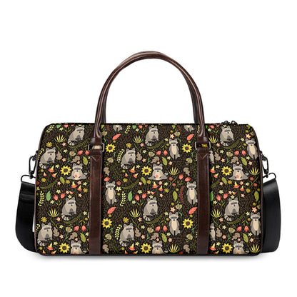 Raccoon And Floral Pattern Print Duffle Bag