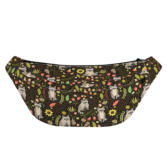 Raccoon And Floral Pattern Print Fanny Pack
