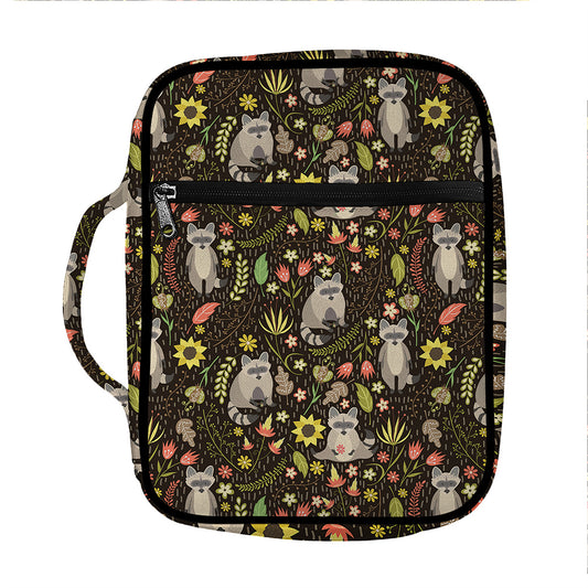 Raccoon And Floral Pattern Print Front Pocket Bible Bag