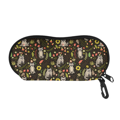 Raccoon And Floral Pattern Print Glasses Case