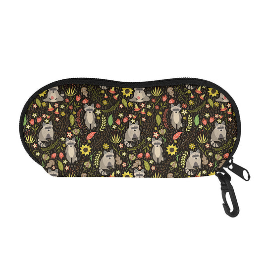 Raccoon And Floral Pattern Print Glasses Case