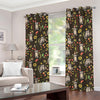 Raccoon And Floral Pattern Print Grommet Curtains