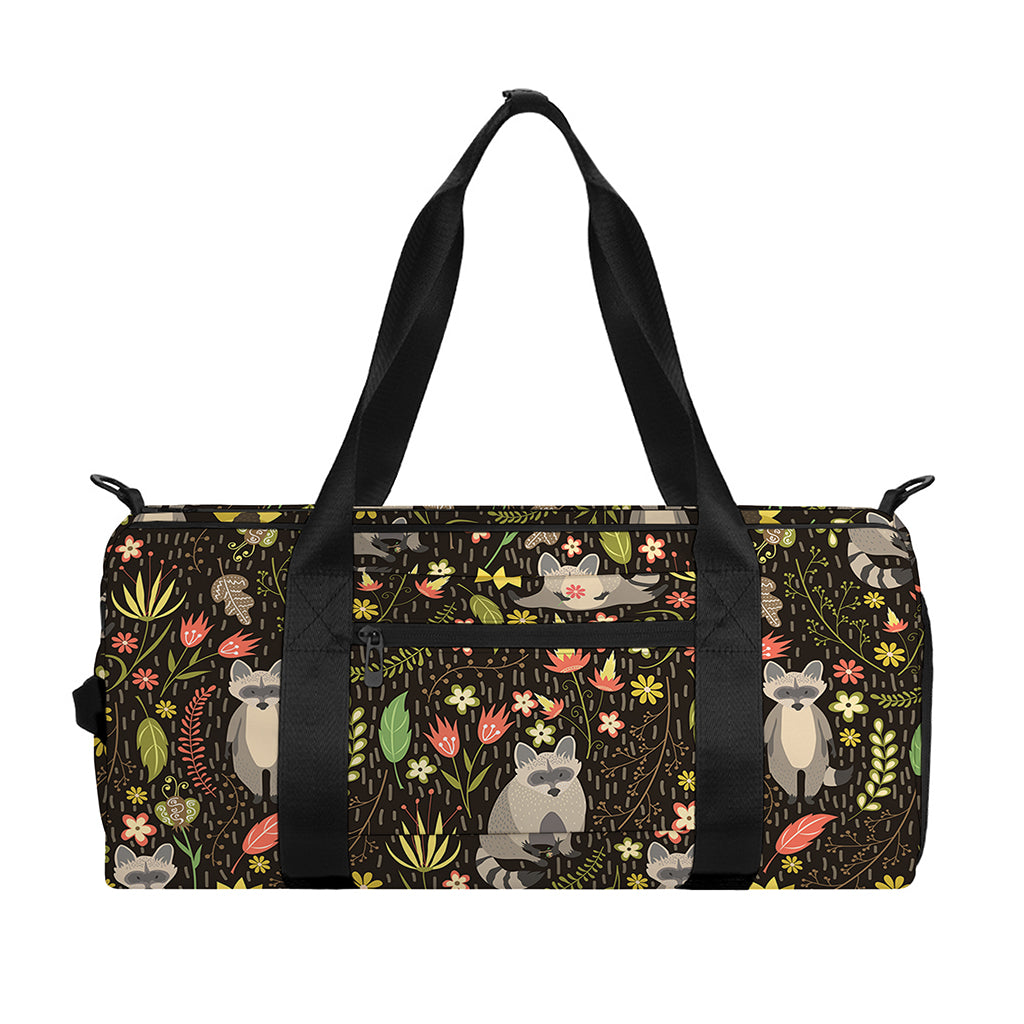 Raccoon And Floral Pattern Print Gym Bag
