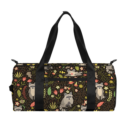 Raccoon And Floral Pattern Print Gym Bag