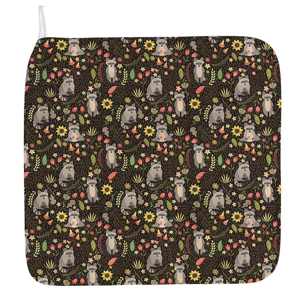Raccoon And Floral Pattern Print Hand Towel