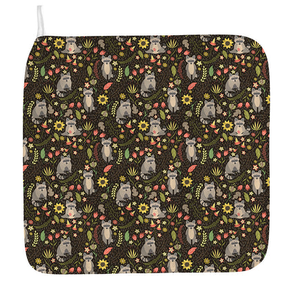 Raccoon And Floral Pattern Print Hand Towel