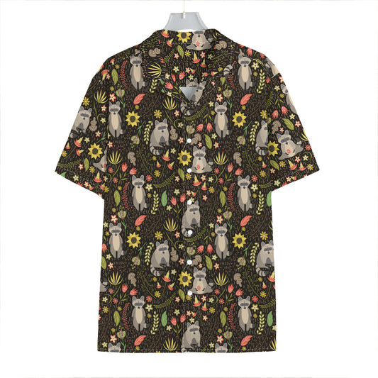 Raccoon And Floral Pattern Print Hawaiian Shirt