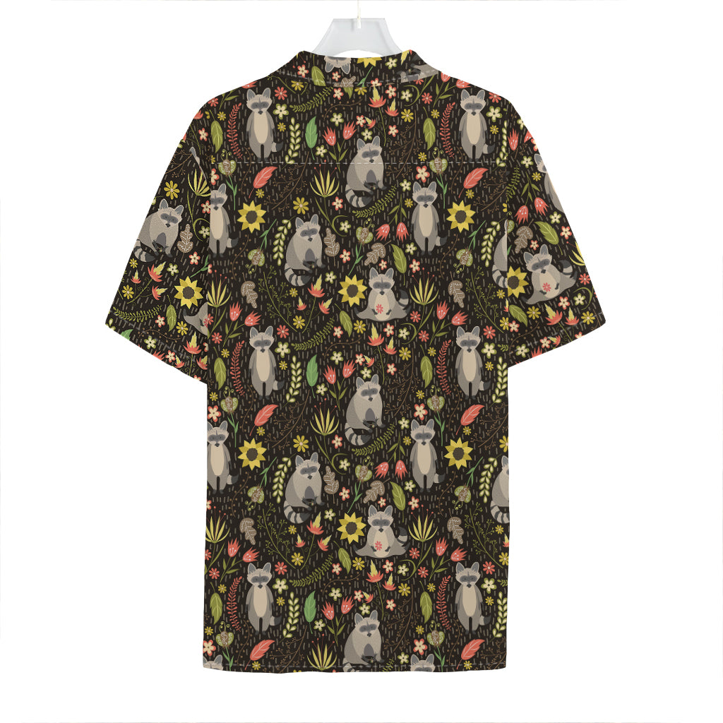 Raccoon And Floral Pattern Print Hawaiian Shirt