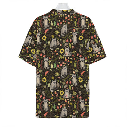 Raccoon And Floral Pattern Print Hawaiian Shirt