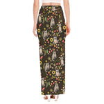 Raccoon And Floral Pattern Print High Slit Maxi Skirt