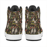 Raccoon And Floral Pattern Print High Top Leather Sneakers