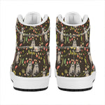 Raccoon And Floral Pattern Print High Top Leather Sneakers