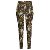 Raccoon And Floral Pattern Print High-Waisted Pocket Leggings