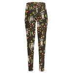 Raccoon And Floral Pattern Print High-Waisted Pocket Leggings