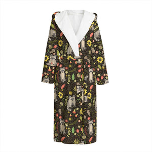 Raccoon And Floral Pattern Print Hooded Bathrobe