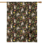 Raccoon And Floral Pattern Print House Flag