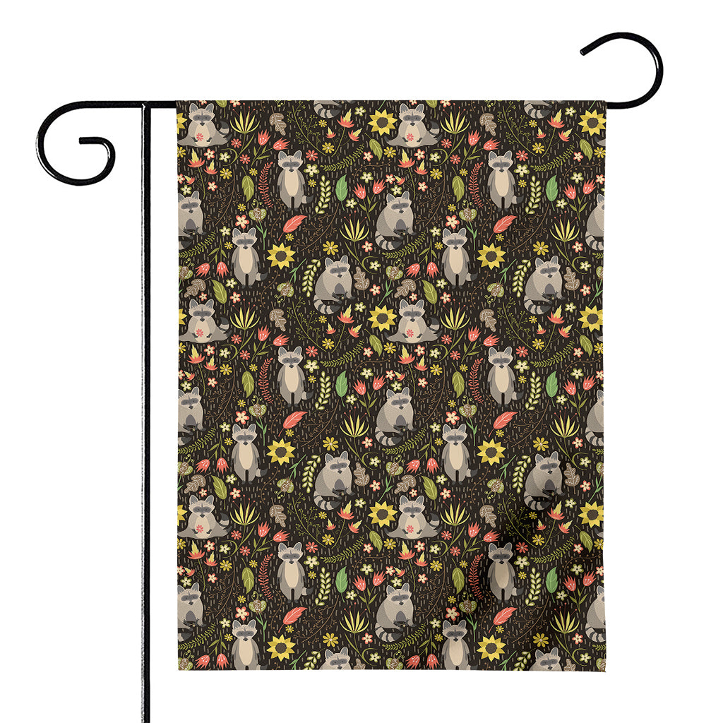 Raccoon And Floral Pattern Print House Flag