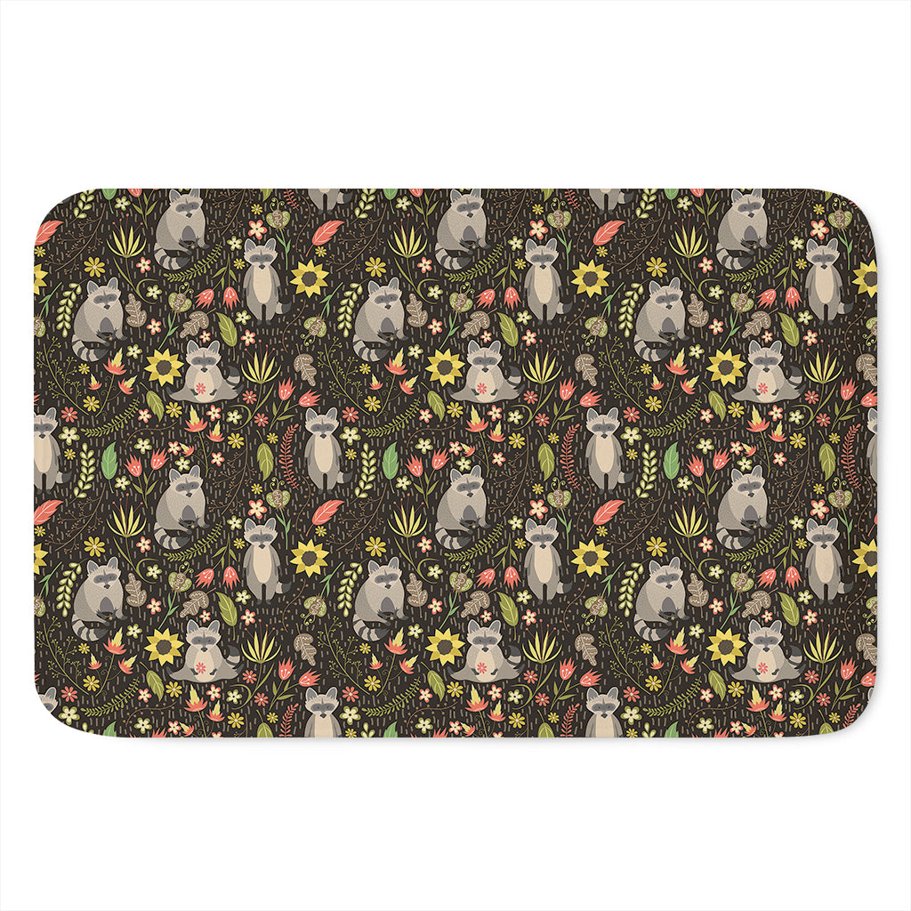 Raccoon And Floral Pattern Print Indoor Door Mat