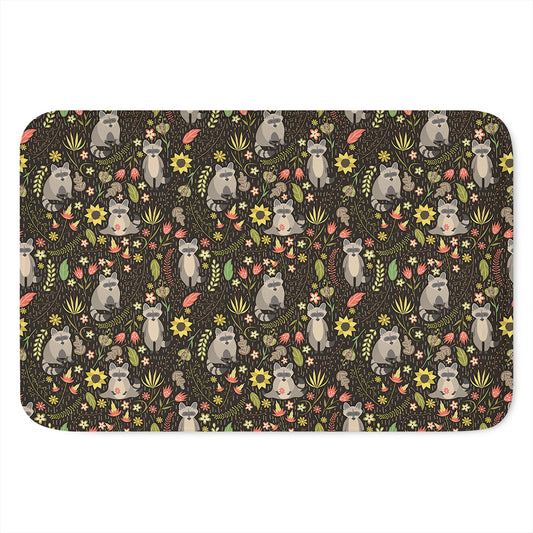 Raccoon And Floral Pattern Print Indoor Door Mat