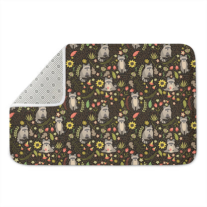 Raccoon And Floral Pattern Print Indoor Door Mat