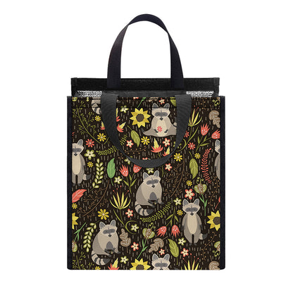Raccoon And Floral Pattern Print Insulated Lunch Tote