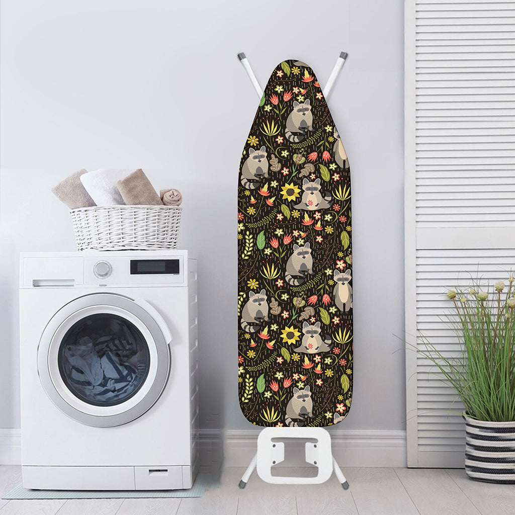 Raccoon And Floral Pattern Print Ironing Board Cover