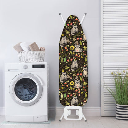 Raccoon And Floral Pattern Print Ironing Board Cover