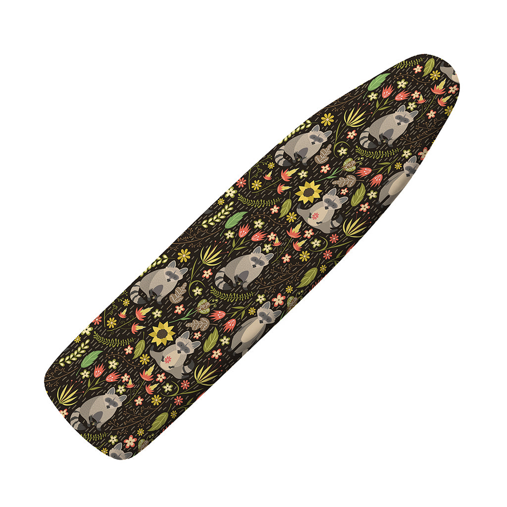 Raccoon And Floral Pattern Print Ironing Board Cover