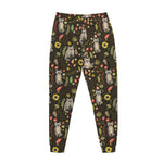 Raccoon And Floral Pattern Print Jogger Pants