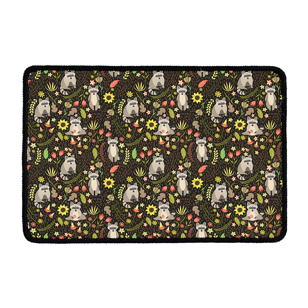 Raccoon And Floral Pattern Print Kitchen Mat