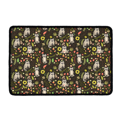 Raccoon And Floral Pattern Print Kitchen Mat
