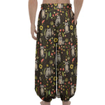 Raccoon And Floral Pattern Print Lantern Pants