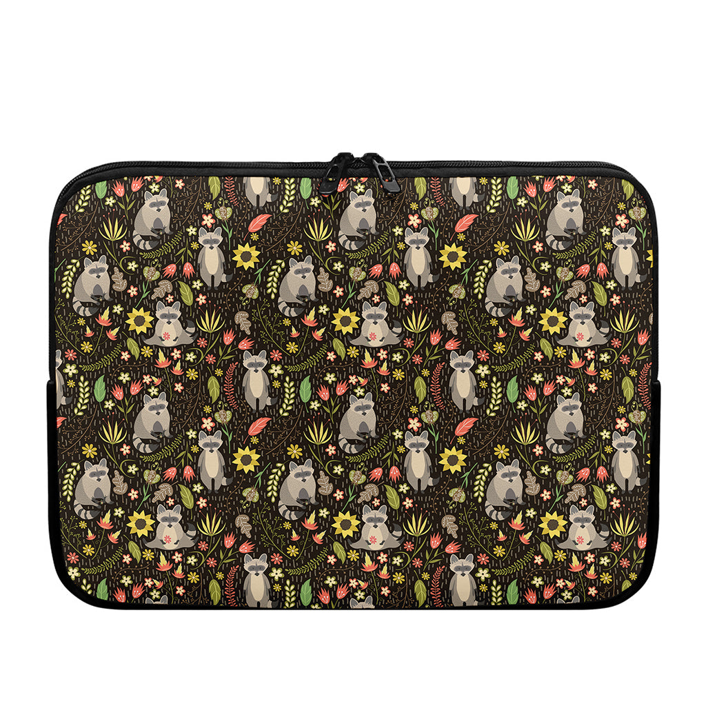 Raccoon And Floral Pattern Print Laptop Sleeve