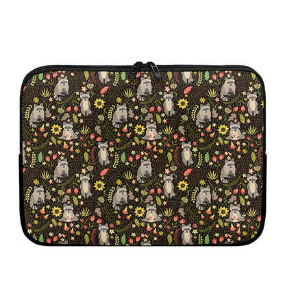 Raccoon And Floral Pattern Print Laptop Sleeve